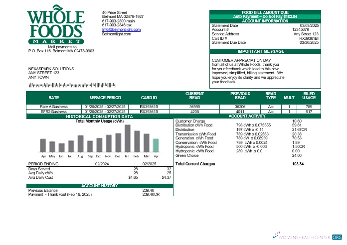 Download USA Whole Foods Market business utility bill template in Word and PDF formats Photoshop template